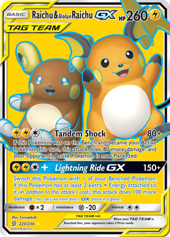 Raichu & Alolan Raichu-GX Unified Minds Pokemon Card