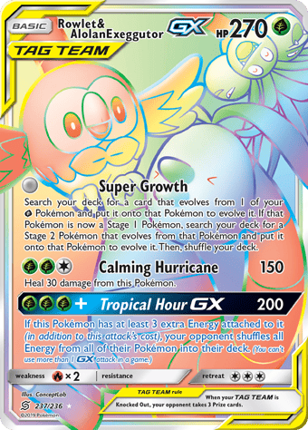 Rowlet & Alolan Exeggutor-GX Unified Minds Pokemon Card