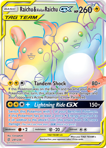 Raichu & Alolan Raichu-GX Unified Minds Pokemon Card