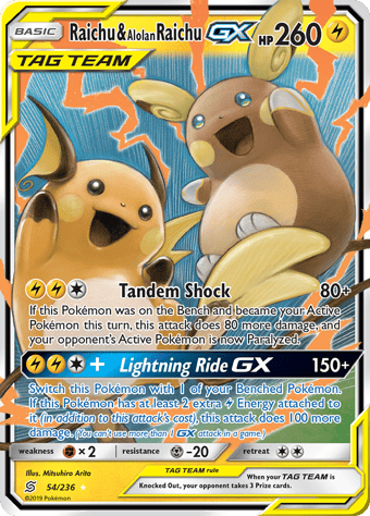 Raichu & Alolan Raichu-GX Unified Minds Pokemon Card