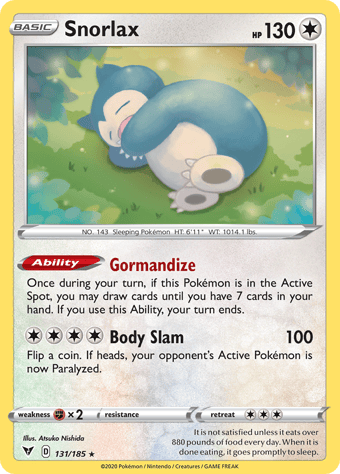 Snorlax Vivid Voltage Pokemon Card
