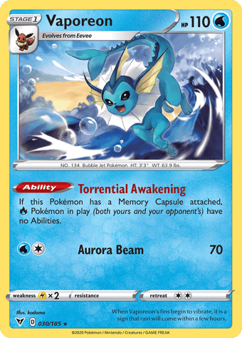 Vaporeon Vivid Voltage Pokemon Card