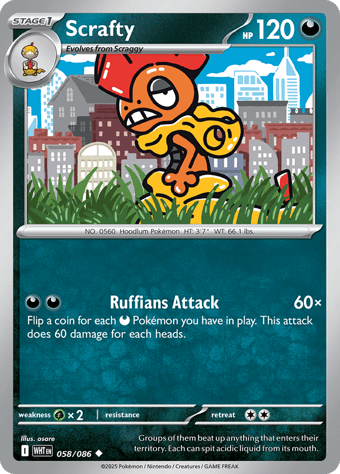 Scrafty White Flare Pokemon Card