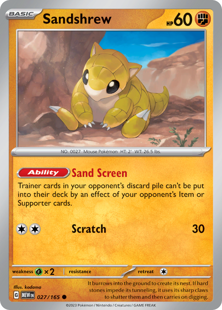 Sandshrew Pokemon 151 Pokemon Card