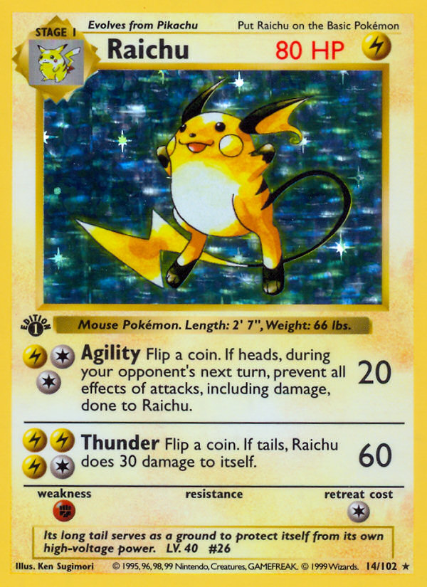 Raichu Base Set Pokemon Card