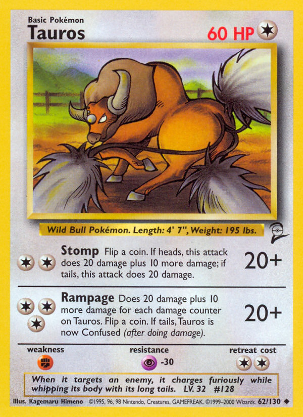 Tauros Base Set 2 Pokemon Card