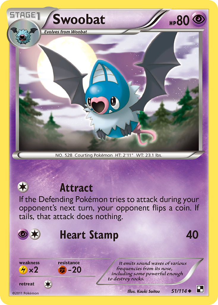 Swoobat Black & White Pokemon Card.