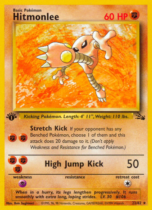 Hitmonlee Fossil Pokemon Card.