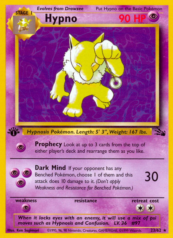 Hypno Fossil Pokemon Card.