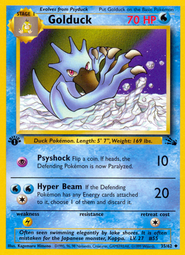 Golduck Fossil Pokemon Card.