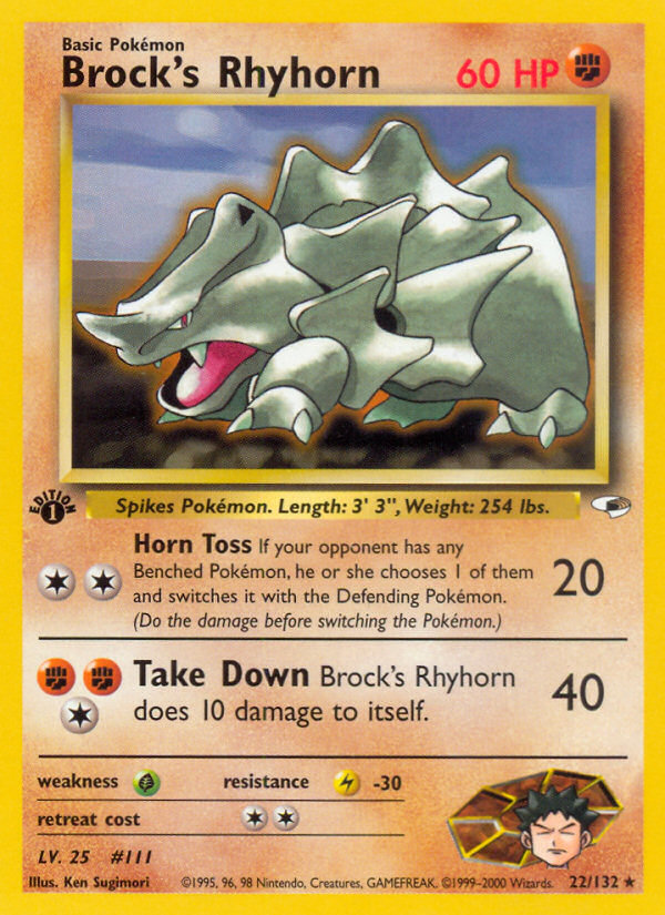 Brock's Rhyhorn Gym Heroes Pokemon Card