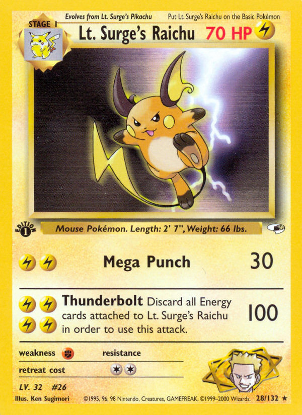 Lt. Surge's Raichu Gym Heroes Pokemon Card