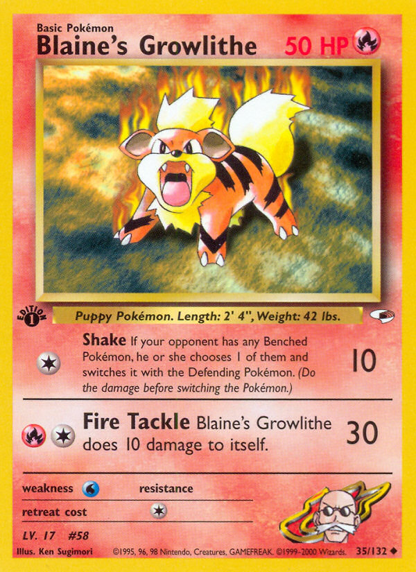 Blaine's Growlithe Gym Heroes Pokemon Card