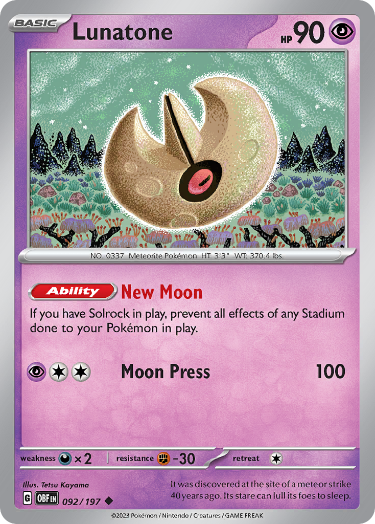 Lunatone Obsidian Flames Pokemon Card
