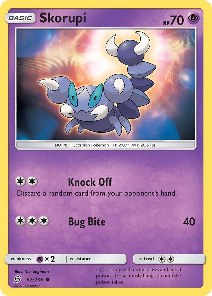 Skorupi Unified Minds Pokemon Card.