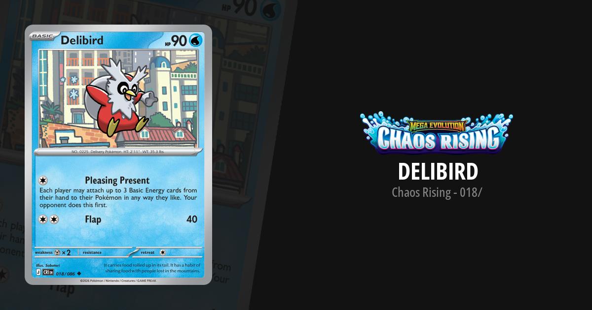 delibird pokemon card value (Wisdom of Sea and Sky #170/241, 1-Star) remove all damage counters from the Defending Pokemon. Delibird Chaos Rising Pokemon Card