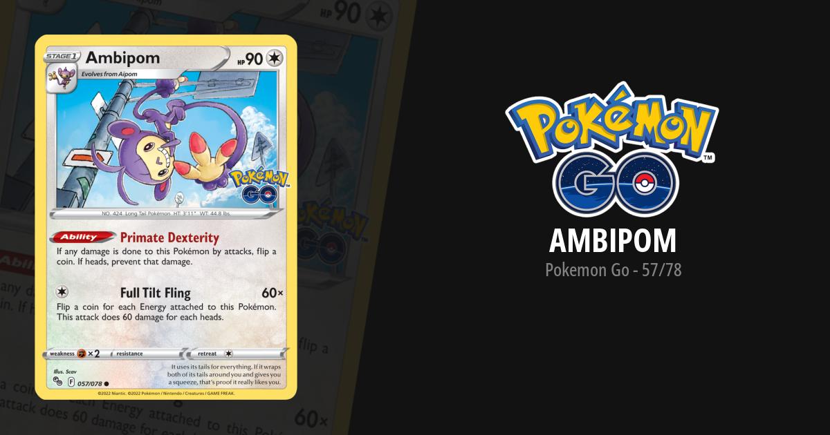 ambipom pokemon go card POKEMON GO SWSH AMBIPOM 057/078 COMMON REVERSE HOLO NM + Card Saver