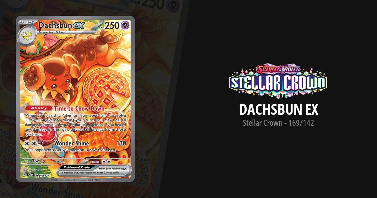 169 142 pokemon card Dachsbun ex #169/142 proof acrylic case and featuring a striking image of the captivating character Dachsbun ex - Stellar Crown