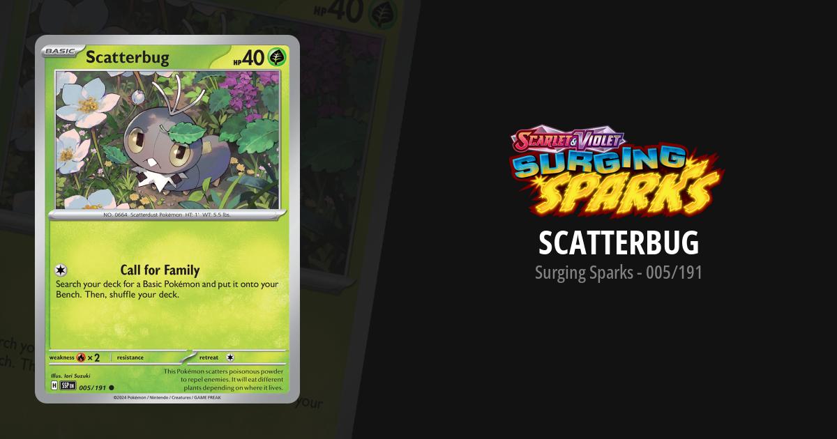 scatterbug pokemon card 008/198 - Scarlet & Violet search your deck for Vivillon and put it onto this Scatterbug to evolve it Scatterbug Cards | Dex -