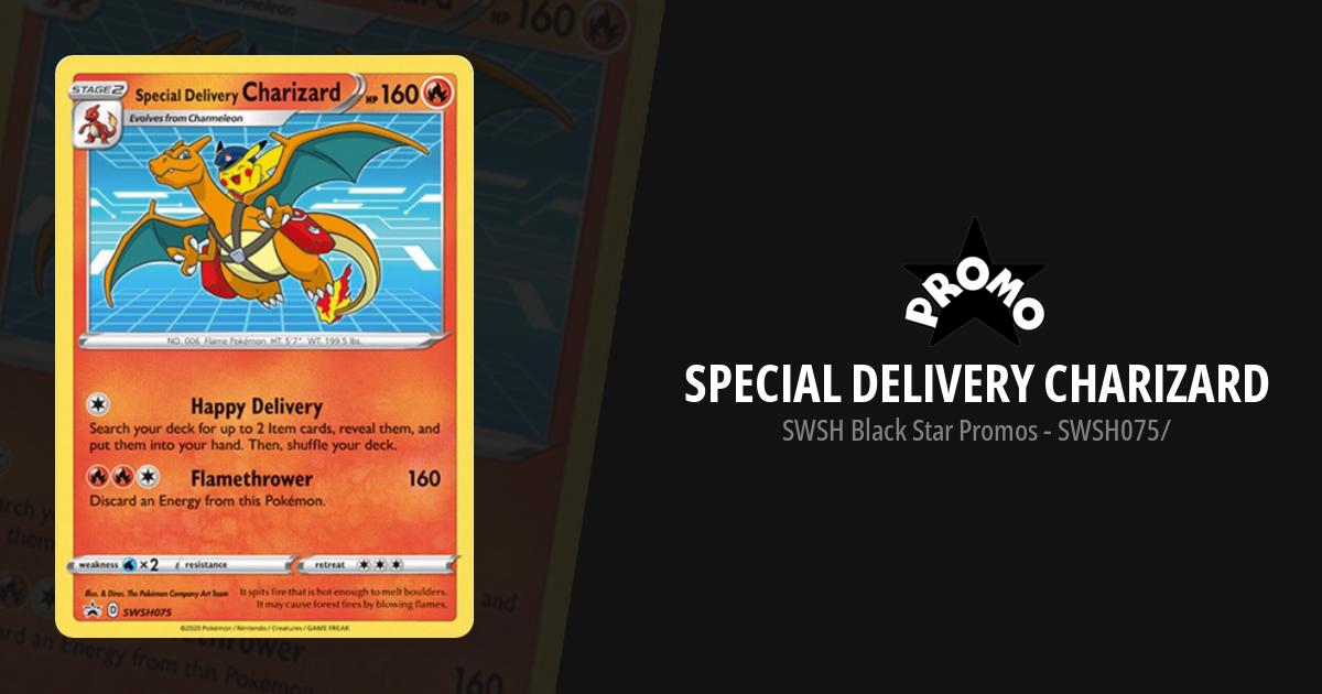 pokmon tcg special delivery charizard promo card Special Delivery Charizard 2022 Pokemon Sword & Shield Promos Holo Center UK #SWSH075 PSA Authenticated 9 Card
