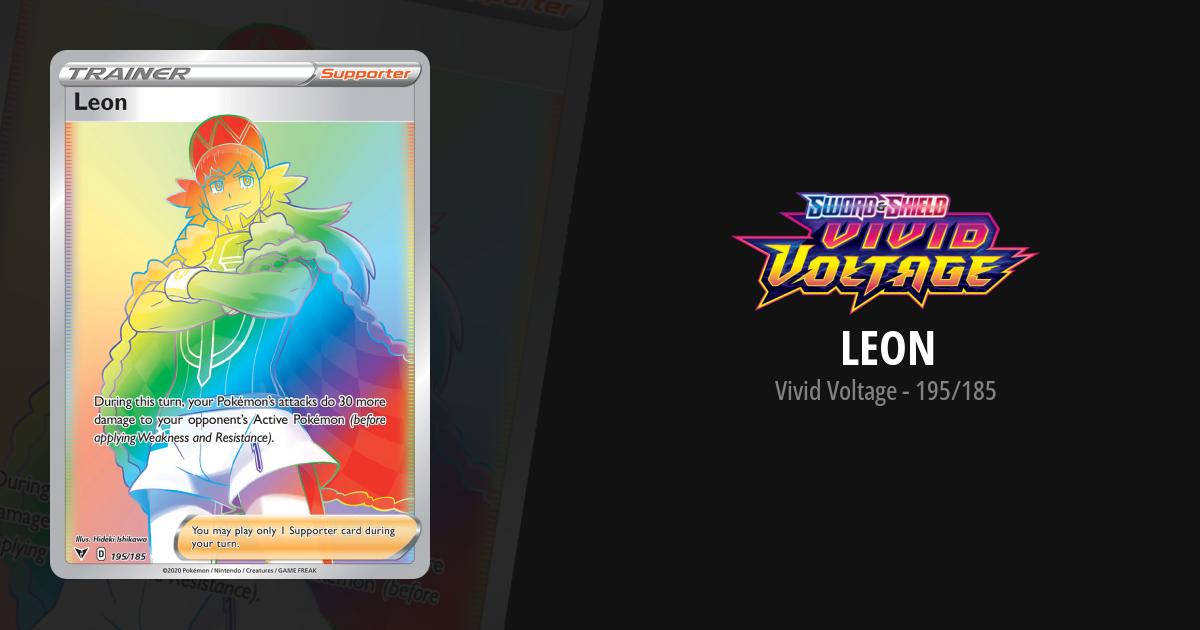 rainbow leon pokemon card price POKMON TCG LEON 195/185 SWSH VIVID VOLTAGE RAINBOW RARE!!